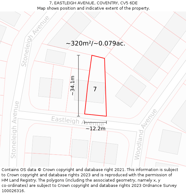 7, EASTLEIGH AVENUE, COVENTRY, CV5 6DE: Plot and title map