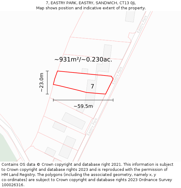 7, EASTRY PARK, EASTRY, SANDWICH, CT13 0JL: Plot and title map