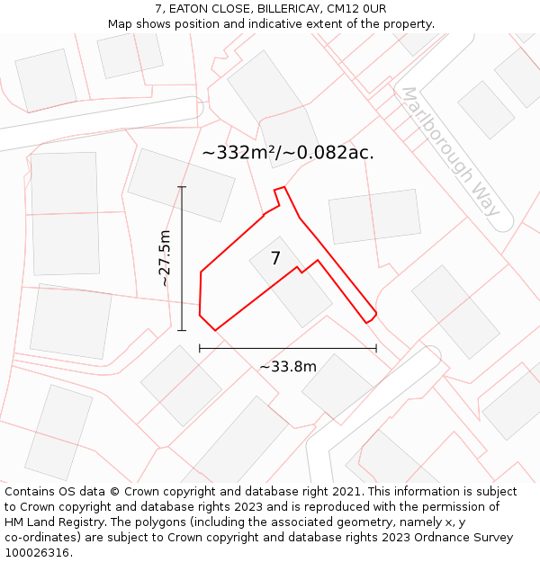 7, EATON CLOSE, BILLERICAY, CM12 0UR: Plot and title map
