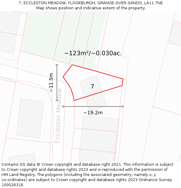 7, ECCLESTON MEADOW, FLOOKBURGH, GRANGE-OVER-SANDS, LA11 7NE: Plot and title map