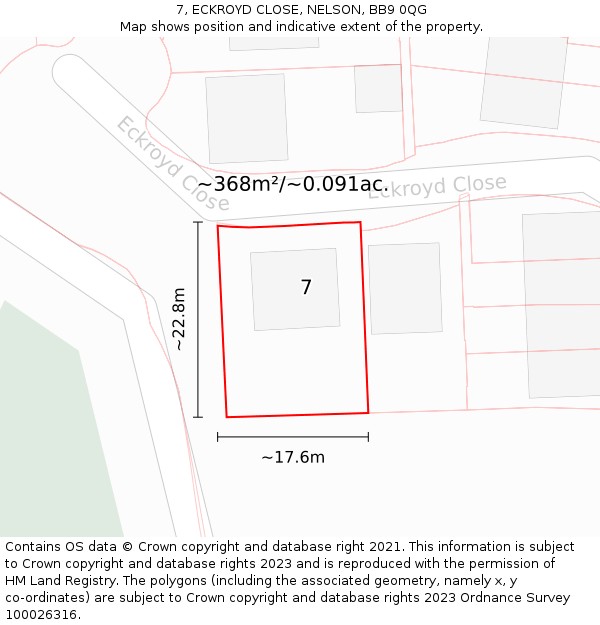 7, ECKROYD CLOSE, NELSON, BB9 0QG: Plot and title map