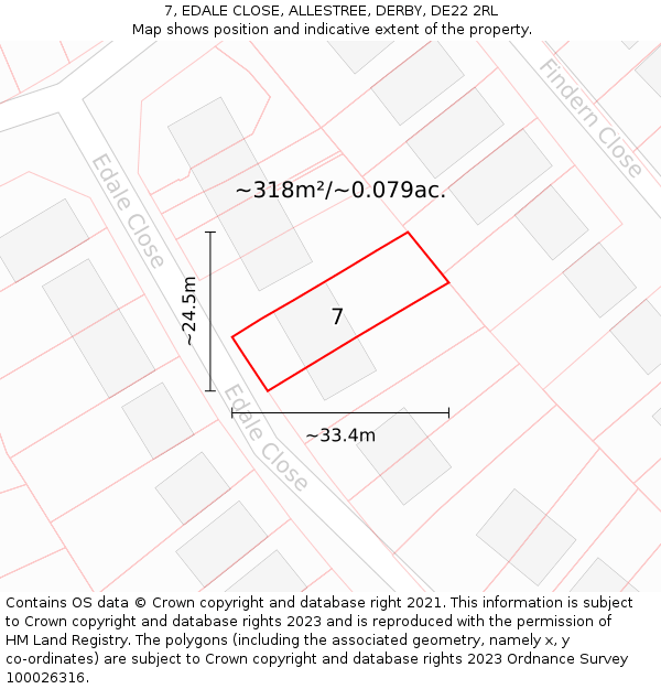 7, EDALE CLOSE, ALLESTREE, DERBY, DE22 2RL: Plot and title map