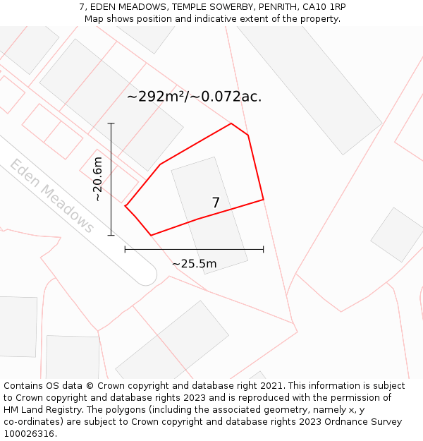 7, EDEN MEADOWS, TEMPLE SOWERBY, PENRITH, CA10 1RP: Plot and title map