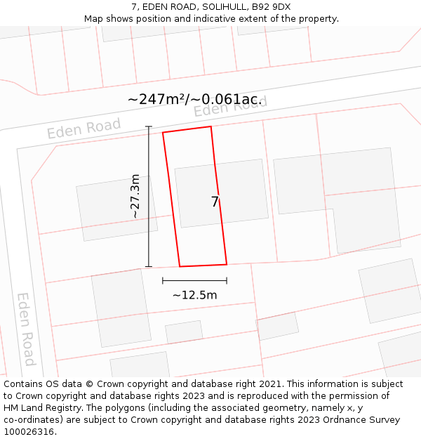 7, EDEN ROAD, SOLIHULL, B92 9DX: Plot and title map