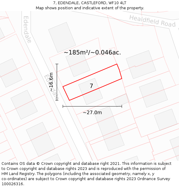 7, EDENDALE, CASTLEFORD, WF10 4LT: Plot and title map