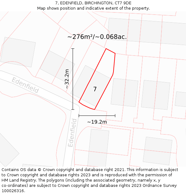 7, EDENFIELD, BIRCHINGTON, CT7 9DE: Plot and title map
