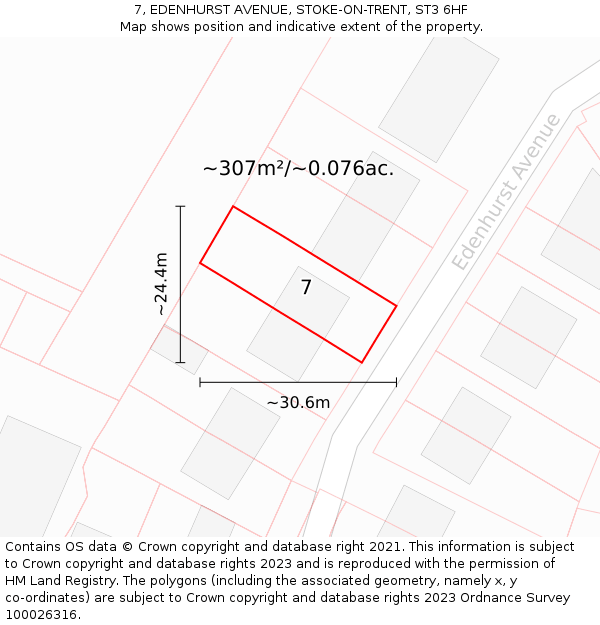 7, EDENHURST AVENUE, STOKE-ON-TRENT, ST3 6HF: Plot and title map
