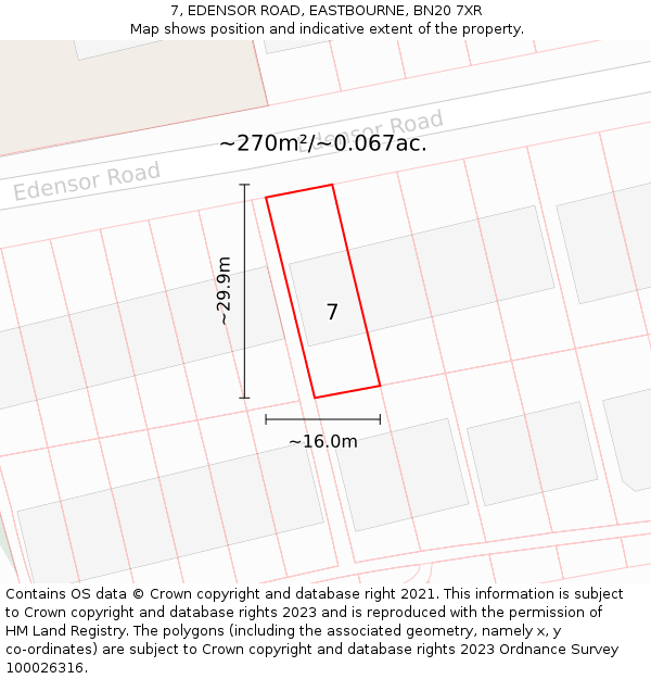 7, EDENSOR ROAD, EASTBOURNE, BN20 7XR: Plot and title map
