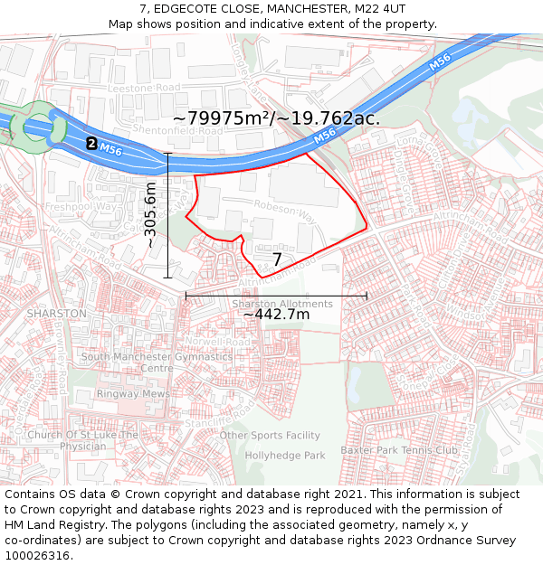 7, EDGECOTE CLOSE, MANCHESTER, M22 4UT: Plot and title map