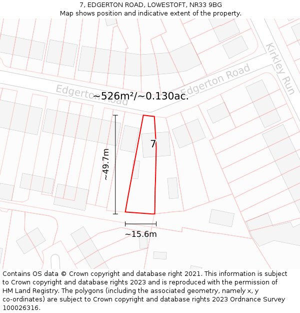 7, EDGERTON ROAD, LOWESTOFT, NR33 9BG: Plot and title map