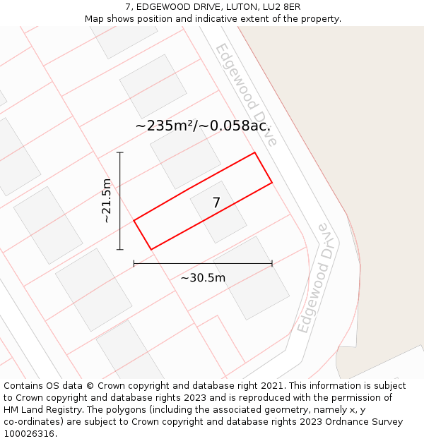7, EDGEWOOD DRIVE, LUTON, LU2 8ER: Plot and title map