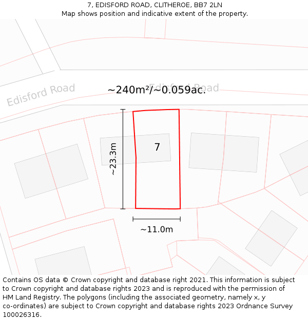 7, EDISFORD ROAD, CLITHEROE, BB7 2LN: Plot and title map