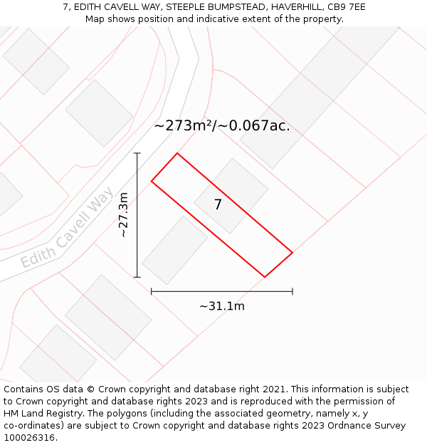 7, EDITH CAVELL WAY, STEEPLE BUMPSTEAD, HAVERHILL, CB9 7EE: Plot and title map