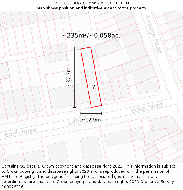 7, EDITH ROAD, RAMSGATE, CT11 0EN: Plot and title map