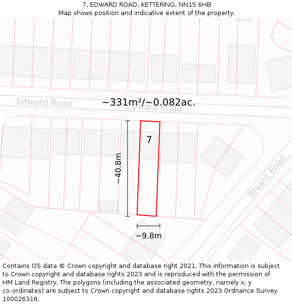 7, EDWARD ROAD, KETTERING, NN15 6HB: Plot and title map