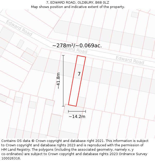 7, EDWARD ROAD, OLDBURY, B68 0LZ: Plot and title map