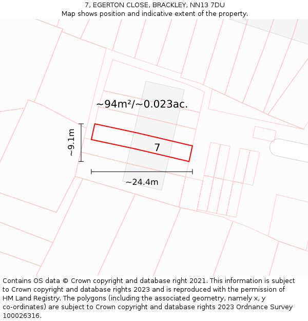 7, EGERTON CLOSE, BRACKLEY, NN13 7DU: Plot and title map