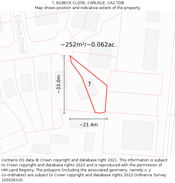 7, EILBECK CLOSE, CARLISLE, CA2 7DB: Plot and title map