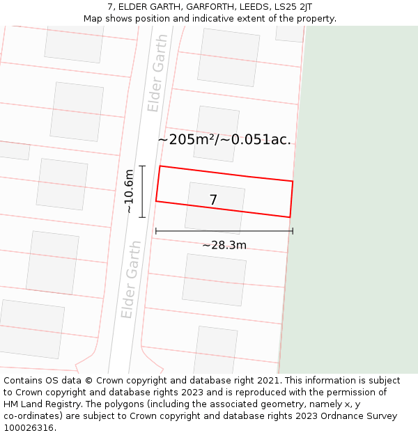 7, ELDER GARTH, GARFORTH, LEEDS, LS25 2JT: Plot and title map