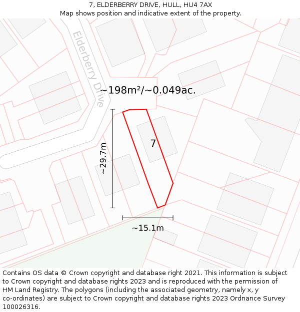 7, ELDERBERRY DRIVE, HULL, HU4 7AX: Plot and title map