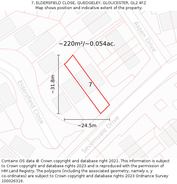 7, ELDERSFIELD CLOSE, QUEDGELEY, GLOUCESTER, GL2 4FZ: Plot and title map