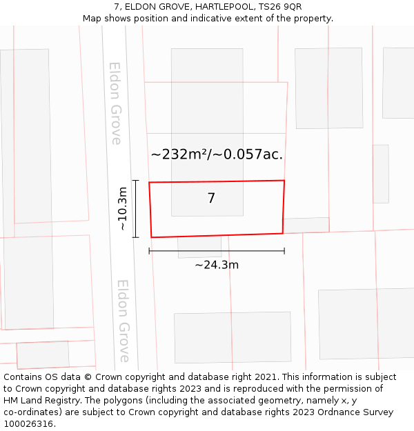 7, ELDON GROVE, HARTLEPOOL, TS26 9QR: Plot and title map