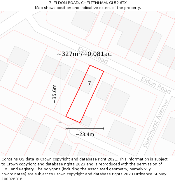7, ELDON ROAD, CHELTENHAM, GL52 6TX: Plot and title map