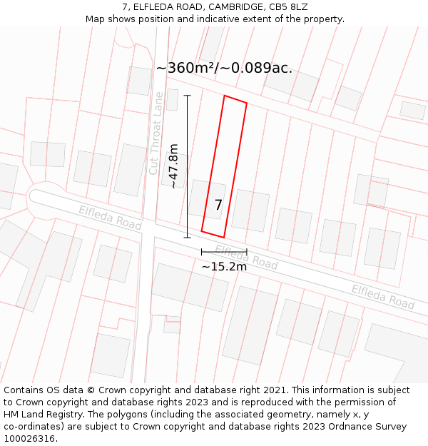 7, ELFLEDA ROAD, CAMBRIDGE, CB5 8LZ: Plot and title map