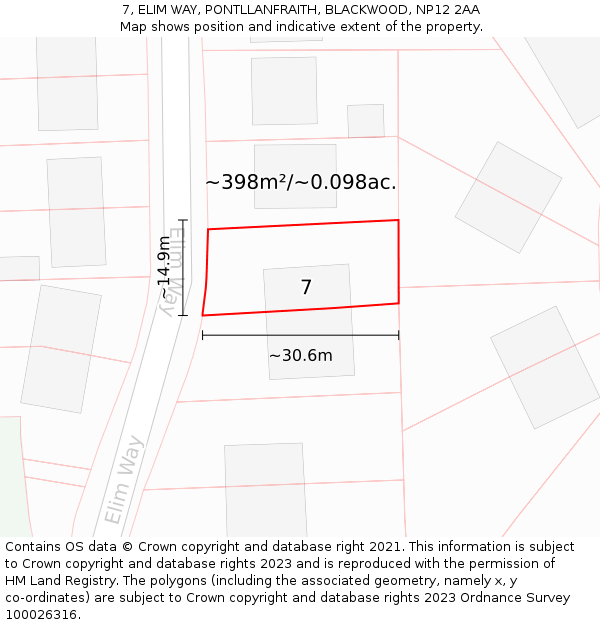 7, ELIM WAY, PONTLLANFRAITH, BLACKWOOD, NP12 2AA: Plot and title map