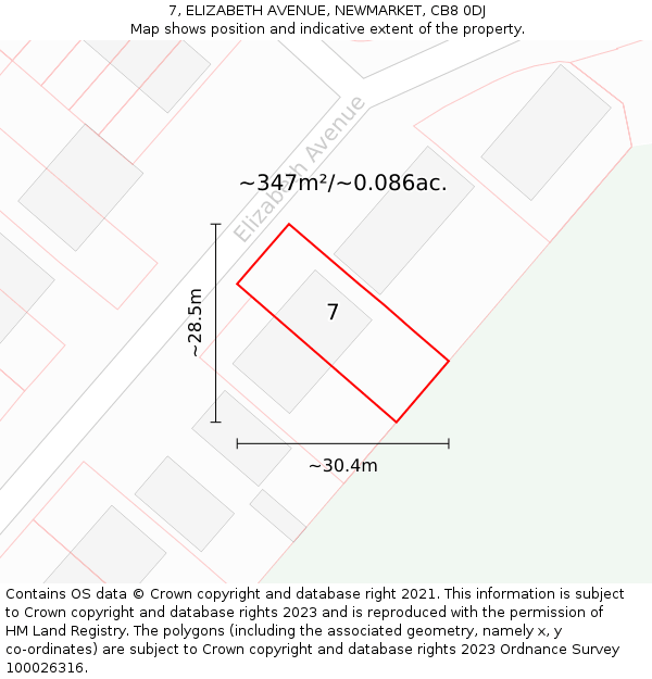 7, ELIZABETH AVENUE, NEWMARKET, CB8 0DJ: Plot and title map