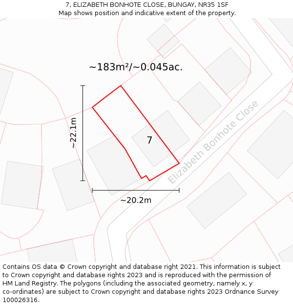 7, ELIZABETH BONHOTE CLOSE, BUNGAY, NR35 1SF: Plot and title map