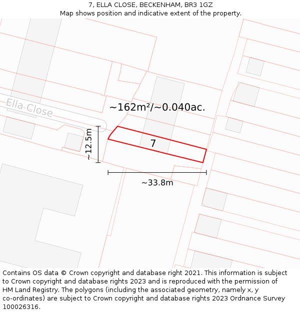 7, ELLA CLOSE, BECKENHAM, BR3 1GZ: Plot and title map