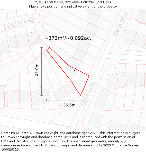 7, ELLARDS DRIVE, WOLVERHAMPTON, WV11 3SP: Plot and title map