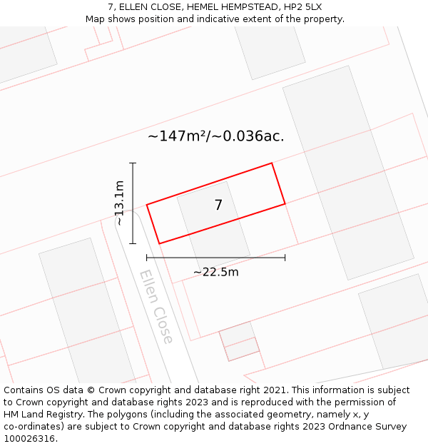 7, ELLEN CLOSE, HEMEL HEMPSTEAD, HP2 5LX: Plot and title map