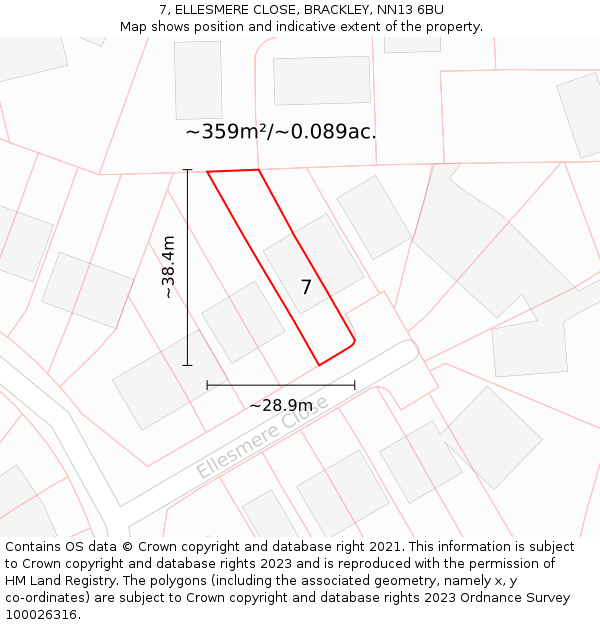 7, ELLESMERE CLOSE, BRACKLEY, NN13 6BU: Plot and title map