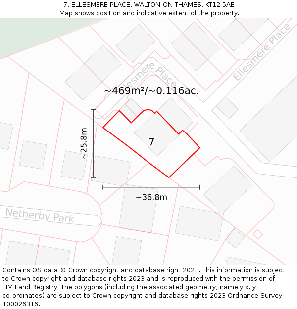 7, ELLESMERE PLACE, WALTON-ON-THAMES, KT12 5AE: Plot and title map