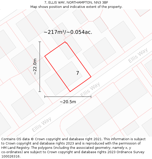 7, ELLIS WAY, NORTHAMPTON, NN3 3BF: Plot and title map