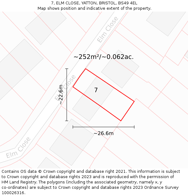7, ELM CLOSE, YATTON, BRISTOL, BS49 4EL: Plot and title map