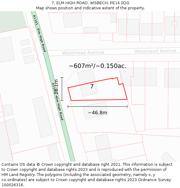 7, ELM HIGH ROAD, WISBECH, PE14 0DG: Plot and title map