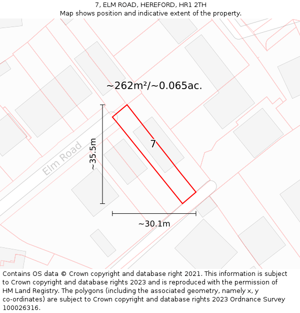 7, ELM ROAD, HEREFORD, HR1 2TH: Plot and title map