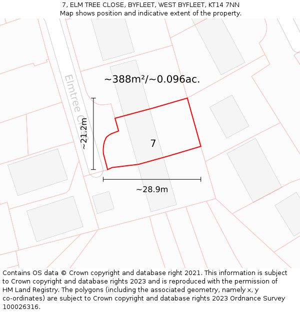7, ELM TREE CLOSE, BYFLEET, WEST BYFLEET, KT14 7NN: Plot and title map
