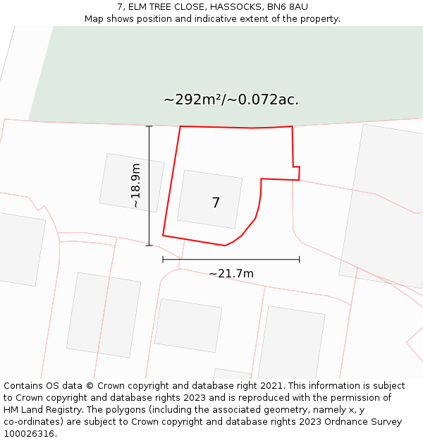7, ELM TREE CLOSE, HASSOCKS, BN6 8AU: Plot and title map