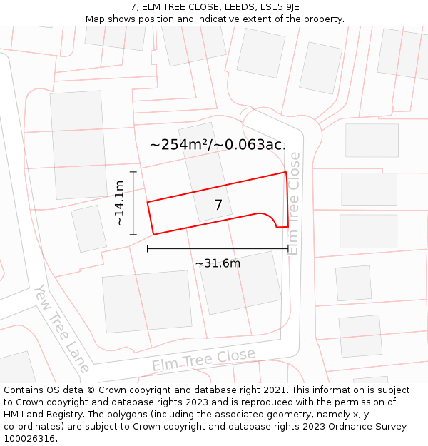 7, ELM TREE CLOSE, LEEDS, LS15 9JE: Plot and title map