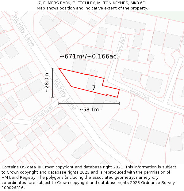 7, ELMERS PARK, BLETCHLEY, MILTON KEYNES, MK3 6DJ: Plot and title map