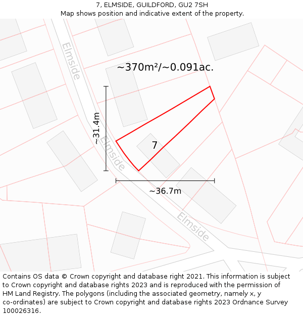 7, ELMSIDE, GUILDFORD, GU2 7SH: Plot and title map