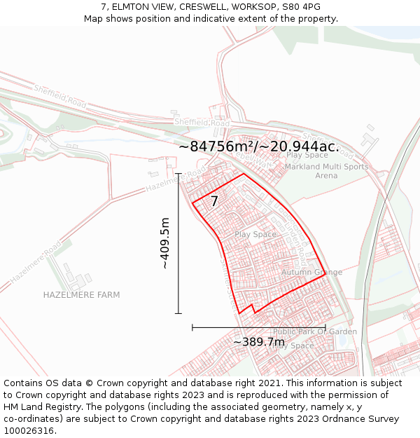 7, ELMTON VIEW, CRESWELL, WORKSOP, S80 4PG: Plot and title map