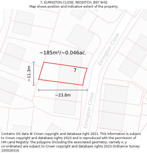 7, ELRINGTON CLOSE, REDDITCH, B97 6HQ: Plot and title map
