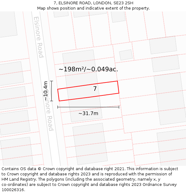 7, ELSINORE ROAD, LONDON, SE23 2SH: Plot and title map