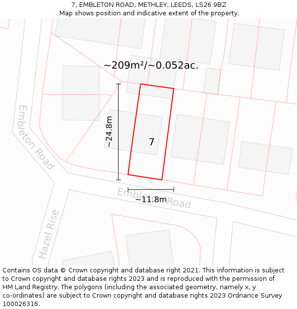 7, EMBLETON ROAD, METHLEY, LEEDS, LS26 9BZ: Plot and title map