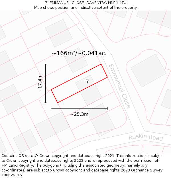 7, EMMANUEL CLOSE, DAVENTRY, NN11 4TU: Plot and title map